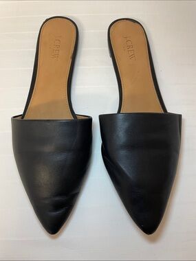 J. Crew factory black leather pointed toe flats slides shoes women’s size 10